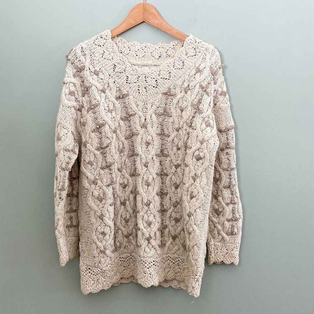 Express Cable Knit Sweater Womens Small Tan Chunky Handknit Oversized Cozy